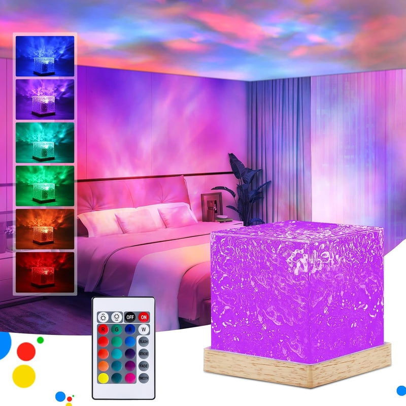 16 Color Rotating Ocean Night Lamp with Remote | Northern Lights for Room, Lobby, Bathroom