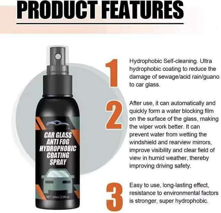Hashone's Car Glass Anti Fog Hydrophobic Coating Spray Liquid(Buy 1 Get 1 Free)