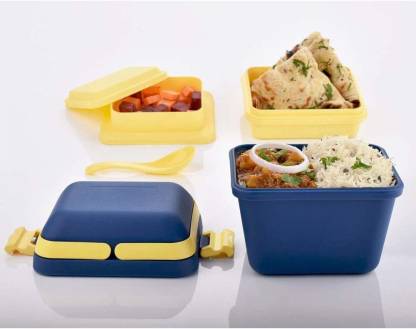 HASHONE Unique Lunch Box Without Bagmat, Functional Stainless Steel Food Grade Hot Thermal Vacuum Tiffin Container Lunch Box (Blue) 2 Containers Lunch Box  (400 ml, Thermoware)