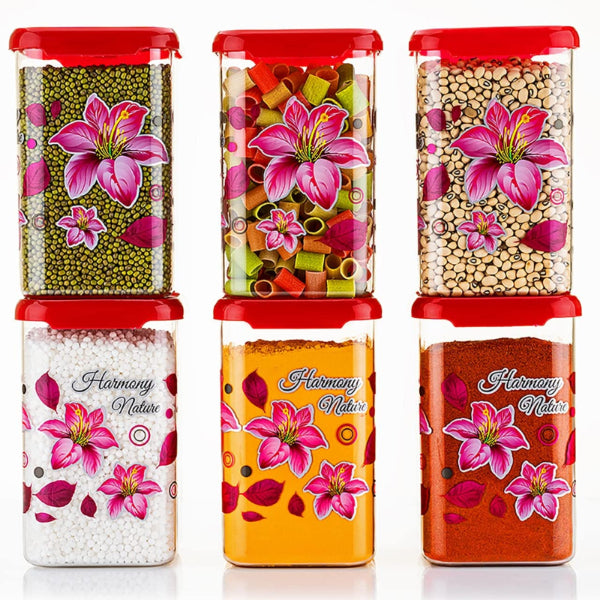 HASHONE Air Tight Floral Print Unbreakable Kitchen Containers Jar Set (Pack Of 6)