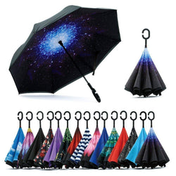 Hashone Windproof, Reverse Umbrellas for Men & Women with UV Protection & C-Shaped Handle (Set of 1, Multi Color)