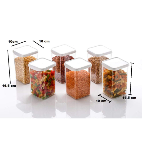 HASHONE Plastic Square Kitchen Storage Container Jar Set, Clear, White ( 1100 ML )