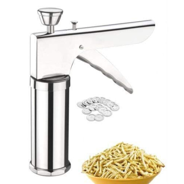 HASHONE Stainless Steel Bhujiya Maker Press Kitchen Press with Different Types of Jalies, 16 Piece