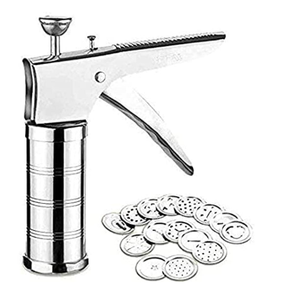 HASHONE Stainless Steel Bhujiya Maker Press Kitchen Press with Different Types of Jalies, 16 Piece