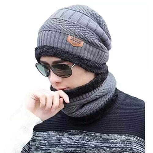 Winter Knit Neck Warmer Scarf and Set Skull Cap for Men Women Winter Cap for Men 2 Piece Combo Pack