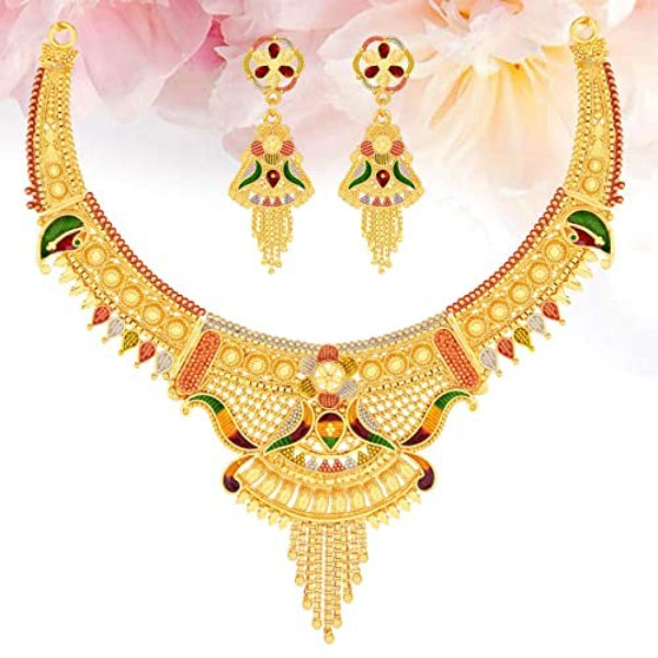 Traditional Gold Choker Necklace  | Premium Choker Golden Jewellery | Necklace Set For Women