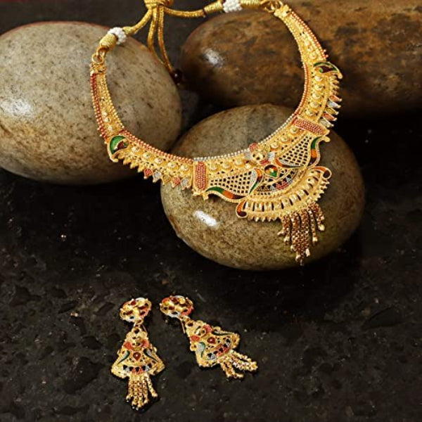 Traditional Gold Choker Necklace  | Premium Choker Golden Jewellery | Necklace Set For Women