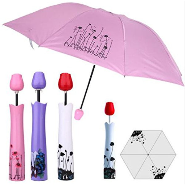 HASHONE Creative Rose Flower Case Lightweight Waterproof UV Protection Mini Compact Foldable Design Travel/Portable Umbrella with Compact Bottle