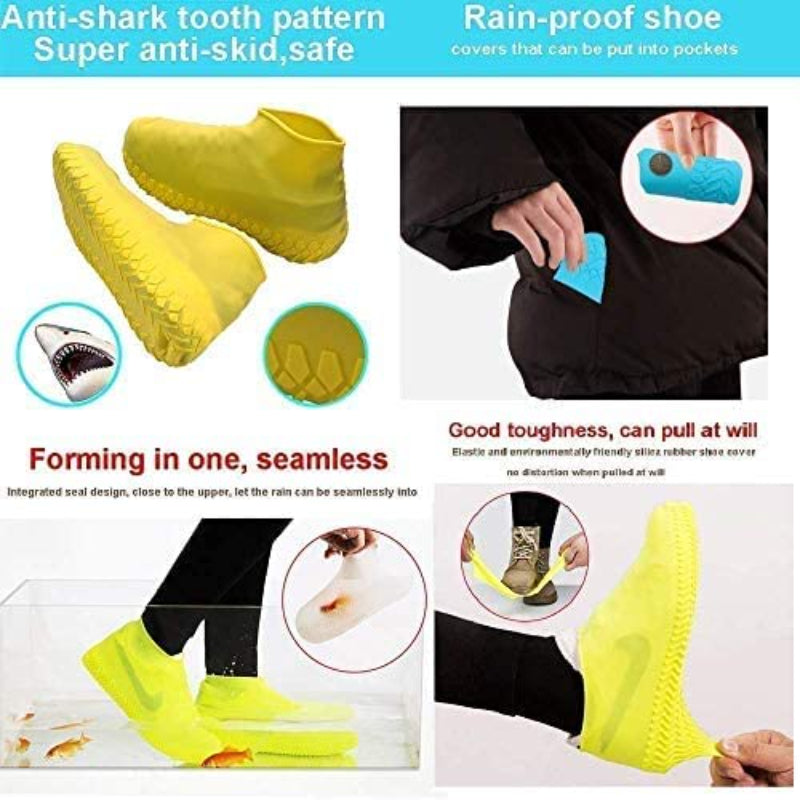 HASHONE Rain card Disposable pocket size unisex rain coat | 100% waterproof Pack Of 3 Raincard and Pack Of 1 Non-Slip Silicone Rain Shoe Cover, Waterproof Reusable Shoe cover for men