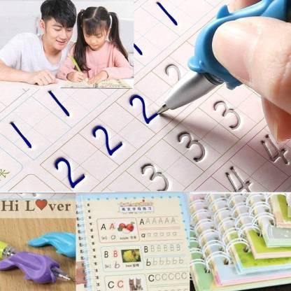 Magic Practice Copybook Reusable Writing Tool Sketch Pad  (10 Refill 1 Pen 4 Book)