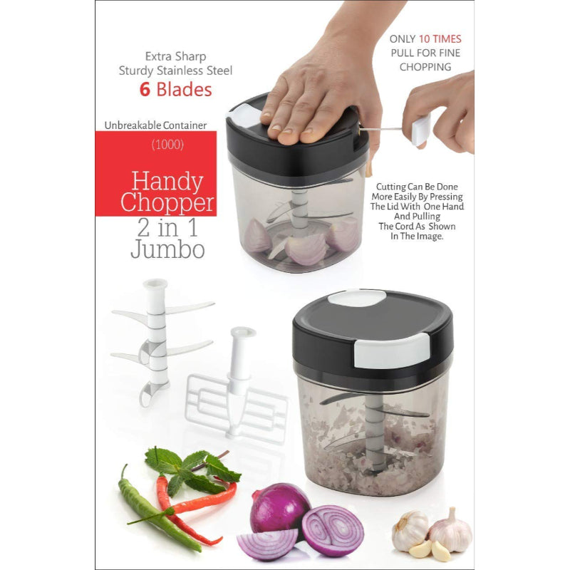 HASHONE 2 in 1 Handy Chopper, XL,Black Vegetable Fruit Nut Onion Chopper, Hand Meat Grinder Mixer Food Processor Slicer Shredder Salad Maker Vegetable Tools | Big Chopper ( 1000 ml )