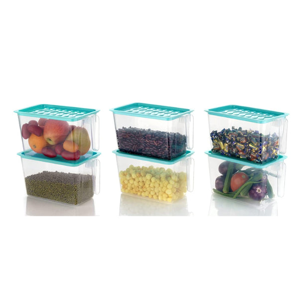 HASHONE Plastic Fridge Storage Refrigerator Food Storage Container Square Handle - with Lid (Green) ( Pack of 6 - 2000 ML)