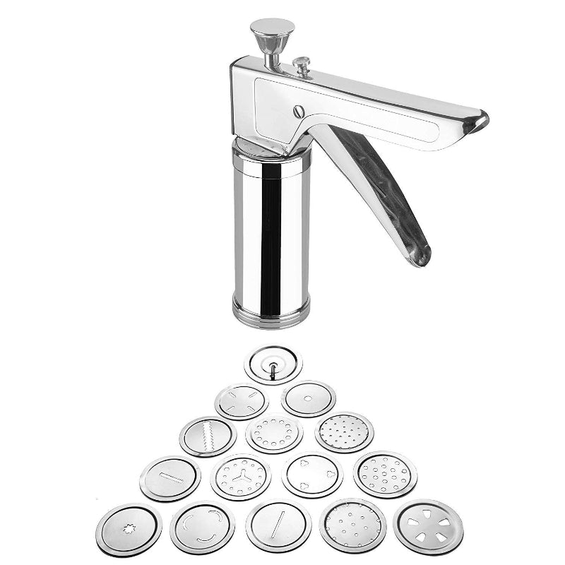 HASHONE Stainless Steel Bhujiya Maker Press Kitchen Press with Different Types of Jalies, 16 Piece