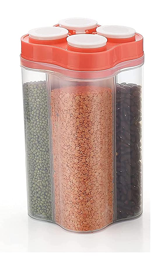 Container Set For Kitchen | Kitchen Container Sets | Airtight Transparent Plastic Lock Food Storage 4 Section Container Jar Set for Grocery, Fridge Container, Kitchen Storage Box & Container Set for Sugar, Coffee, Rice etc.