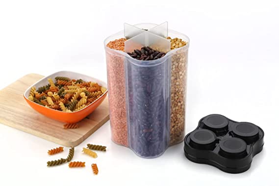 Container Set For Kitchen | Kitchen Container Sets | Airtight Transparent Plastic Lock Food Storage 4 Section Container Jar Set for Grocery, Fridge Container, Kitchen Storage Box & Container Set for Sugar, Coffee, Rice etc.