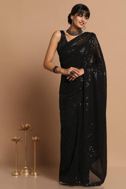 Delicate Georgette Sarees With Sequins Work