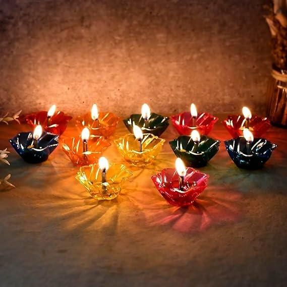 HASHONE Set of 12 and set of 24 Floating Transparent Multi Shape Reflection Diya