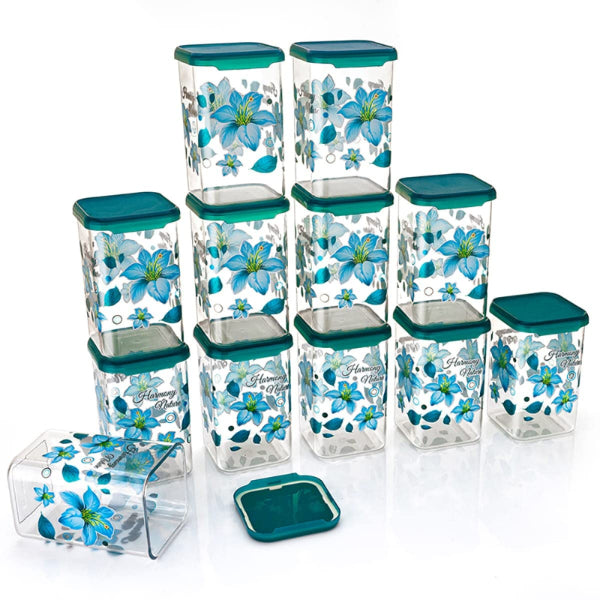 HASHONE Air Tight Floral Print Unbreakable Kitchen Containers Jar Set (Pack Of 12)