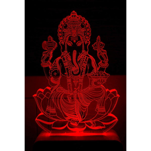 HASHONE The Lord Ganesh 3D Illusion Night Lamp Comes with 7 Color and 3D Design Suitable for Room, Drawing Room, Lobby, Temple LED Night Lamp (Small Size-10cm, Multicolour)