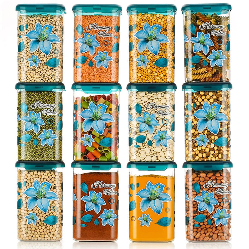 HASHONE Air Tight Floral Print Unbreakable Kitchen Containers Jar Set (Pack Of 12)