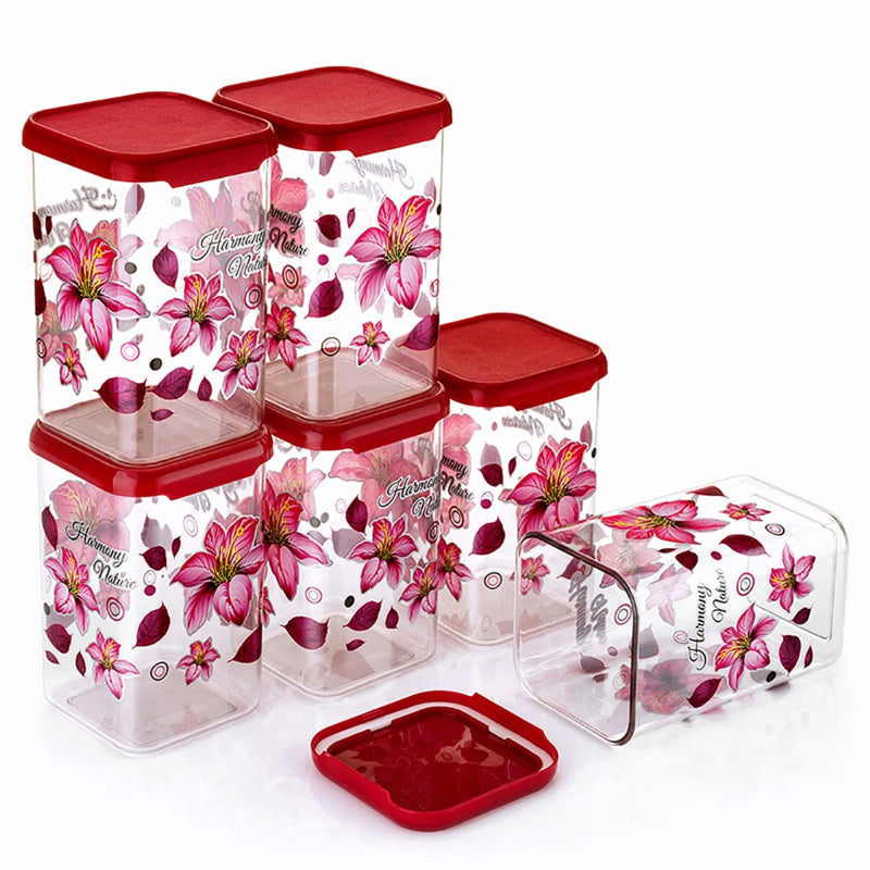 HASHONE Air Tight Floral Print Unbreakable Kitchen Containers Jar Set (Pack Of 6)