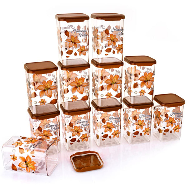 HASHONE Air Tight Floral Print Unbreakable Kitchen Containers Jar Set (Pack Of 12)