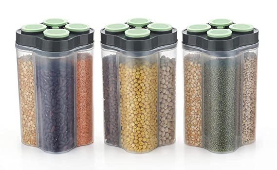 Container Set For Kitchen | Kitchen Container Sets | Airtight Transparent Plastic Lock Food Storage 4 Section Container Jar Set for Grocery, Fridge Container, Kitchen Storage Box & Container Set for Sugar, Coffee, Rice etc.