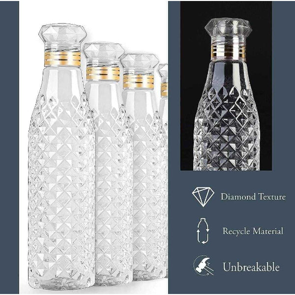 HASHONE Crystal Diamond Water Bottle, Set of Bottles for Fridge, Sports, Travelling Water Bottle Transparent (1000 ML)