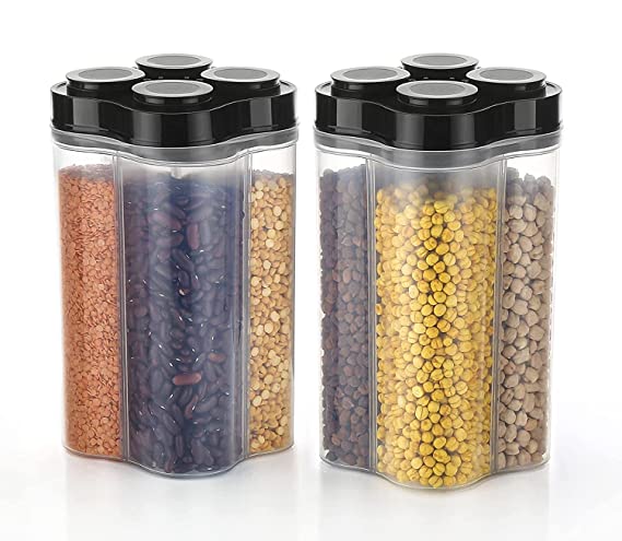 Container Set For Kitchen | Kitchen Container Sets | Airtight Transparent Plastic Lock Food Storage 4 Section Container Jar Set for Grocery, Fridge Container, Kitchen Storage Box & Container Set for Sugar, Coffee, Rice etc.