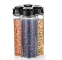 Container Set For Kitchen | Kitchen Container Sets | Airtight Transparent Plastic Lock Food Storage 4 Section Container Jar Set for Grocery, Fridge Container, Kitchen Storage Box & Container Set for Sugar, Coffee, Rice etc.