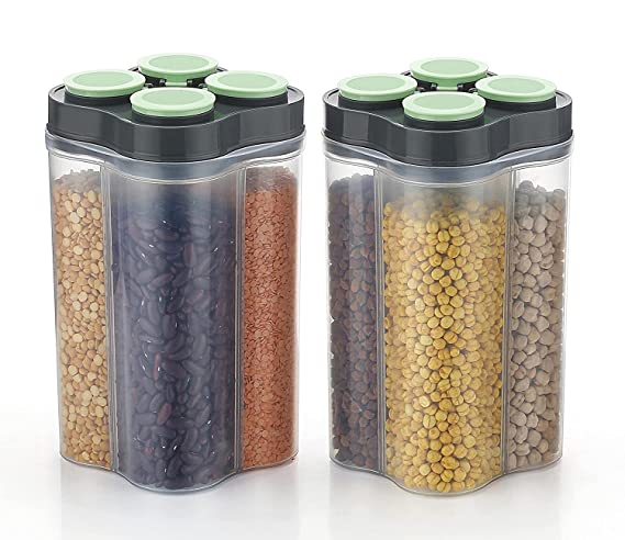 Container Set For Kitchen | Kitchen Container Sets | Airtight Transparent Plastic Lock Food Storage 4 Section Container Jar Set for Grocery, Fridge Container, Kitchen Storage Box & Container Set for Sugar, Coffee, Rice etc.