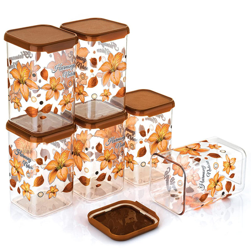 HASHONE Air Tight Floral Print Unbreakable Kitchen Containers Jar Set (Pack Of 12)