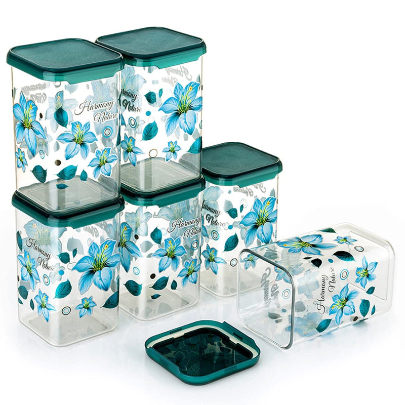 HASHONE Air Tight Floral Print Unbreakable Kitchen Containers Jar Set (Pack Of 6)