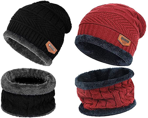 Winter Knit Neck Warmer Scarf and Set Skull Cap for Men Women Winter Cap for Men 2 Piece Combo Pack