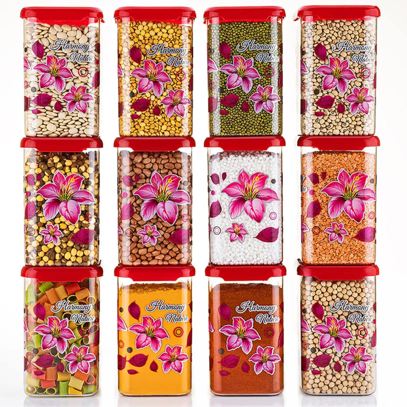 HASHONE Air Tight Floral Print Unbreakable Kitchen Containers Jar Set (Pack Of 12)