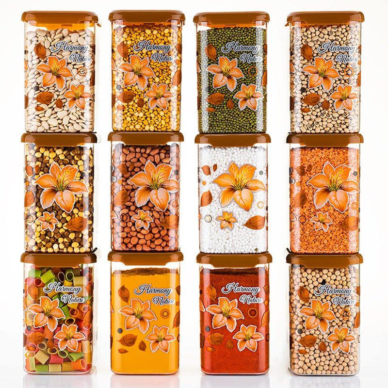 HASHONE Air Tight Floral Print Unbreakable Kitchen Containers Jar Set (Pack Of 12)