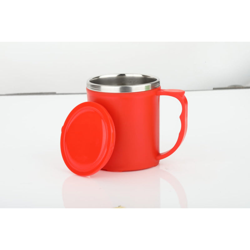 HASHONE Tea Coffee Mug with Lid, Plastic Covered Stainless Steel Double Walled Insulated & Unbreakable Mug For Hot & Cold Beverage, Travel Mug For Tea Coffee | Pack of 3 (Multicolor)
