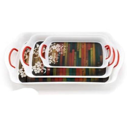 HASHONE Serving Tray Set with Rectangular Shape, Printed Design Tray (Pack of 3)